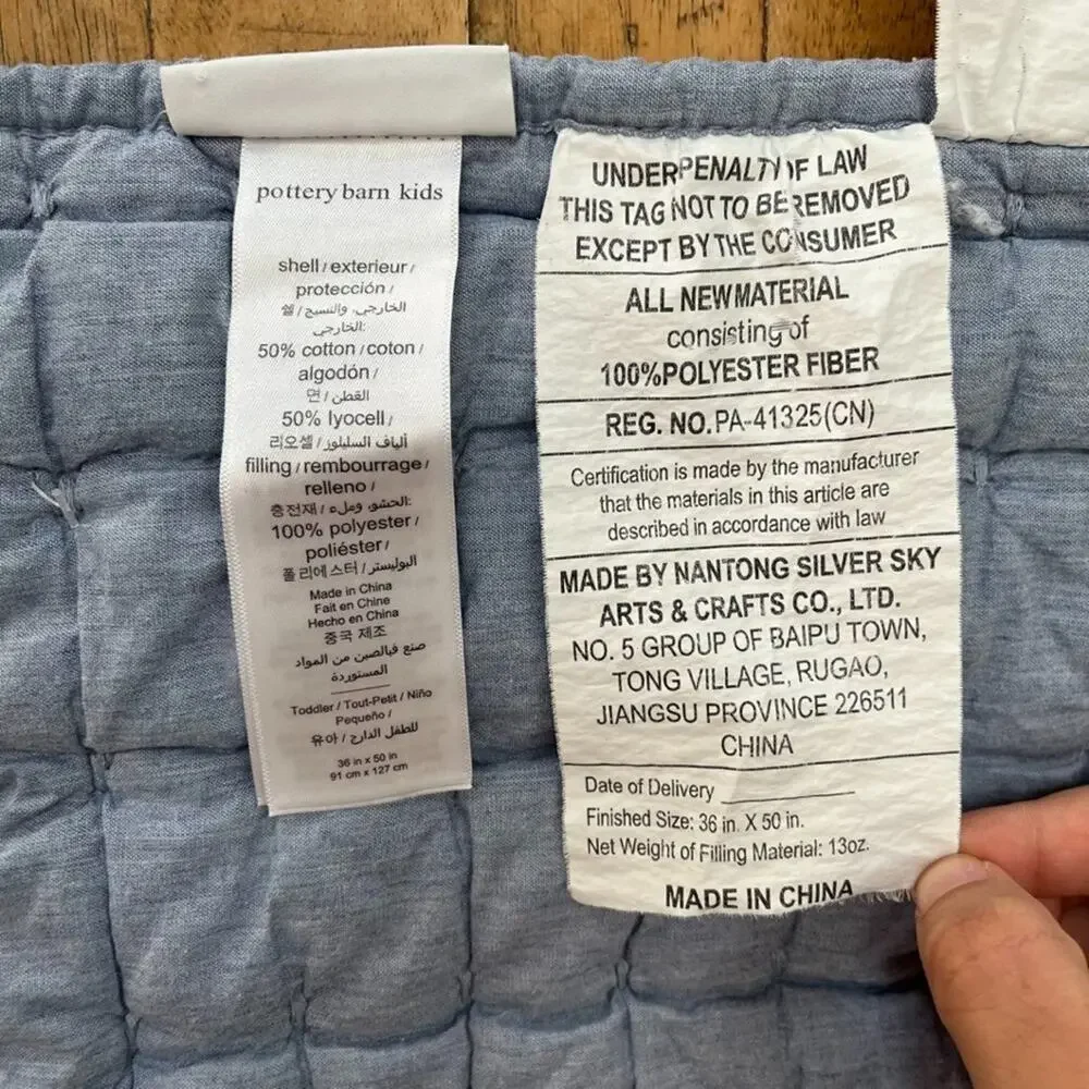 Pottery Barn Toddler Pick Stitch Quilt White & Blue Cotton Blend 36 in x 50 in